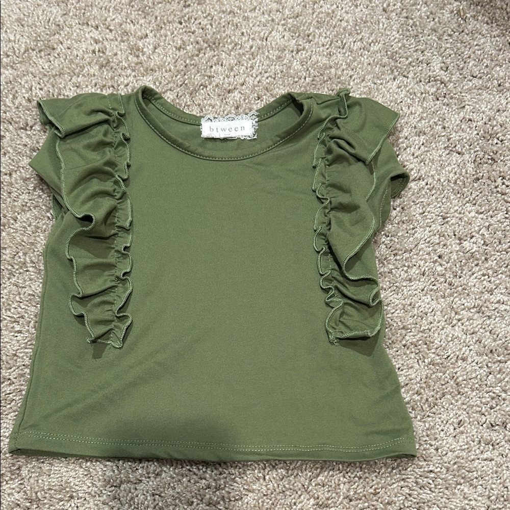 btween Kids Olive Ruffle Tee